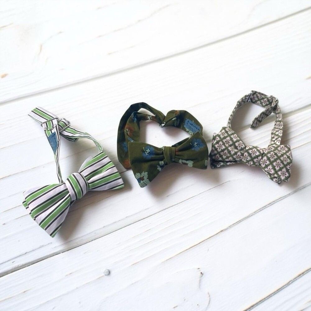3 The Maine Square Bow Tie Floral & Striped Handmade Preppy Formal Silk Blend